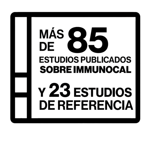 Sello informativo sobre estudios publicados y referencias científicas relacionadas con Immunocal.
