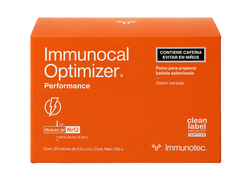 Immunocal Optimizer Performance sabor naranja, suplemento enfocado en energía y vitalidad.